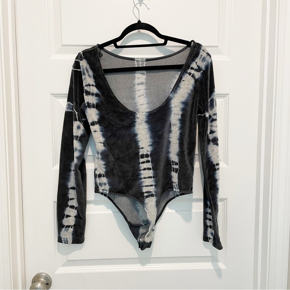 AllSaints Raffi Velvet Tie-Dye Bodysuit in Ink Blue/Grey Marl NWT - Picture 7 of 9